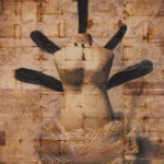 "Feather Lady"; Hand-colored inkjet photograph on tea bags, mounted on wood; 24" x 20" x 1.5"; 2010