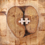 "Missing Piece 2"; Hand-colored inkjet photograph on tea bags, mounted on wood; 12" x 12" x 1.5"; 2011